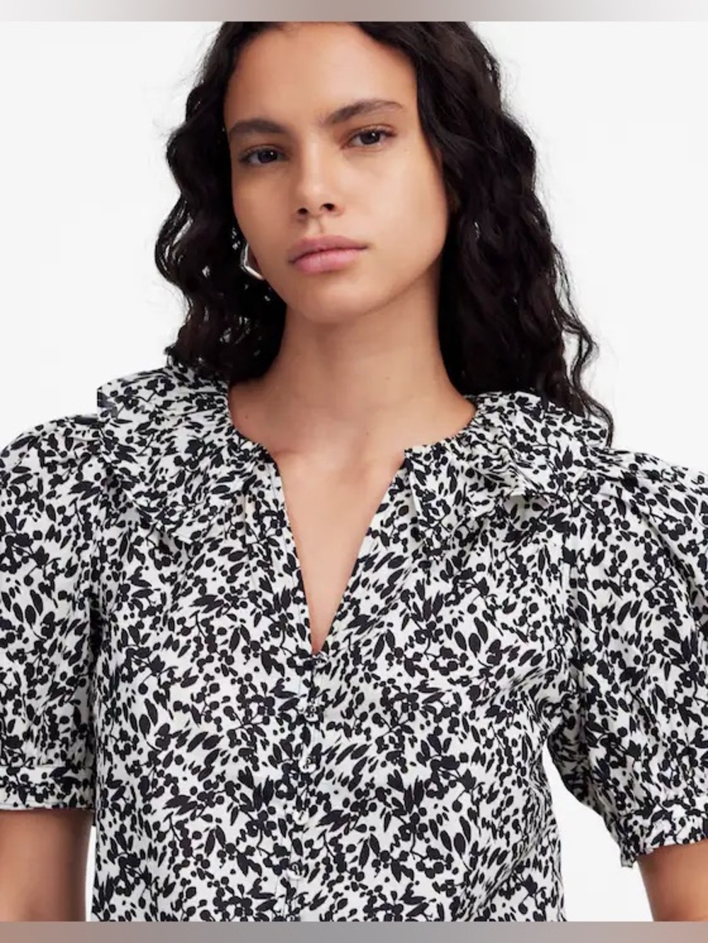 Madewell Abstract Leaf Ruffled Button-Front Top - Picture 3 of 11